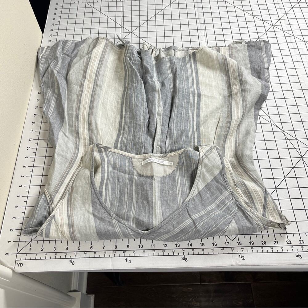 Lauren Vidal LINEN Grey Striped Sleeveless Tank Top Tunic Asymmetrical Lagenlook - Picture 9 of 10